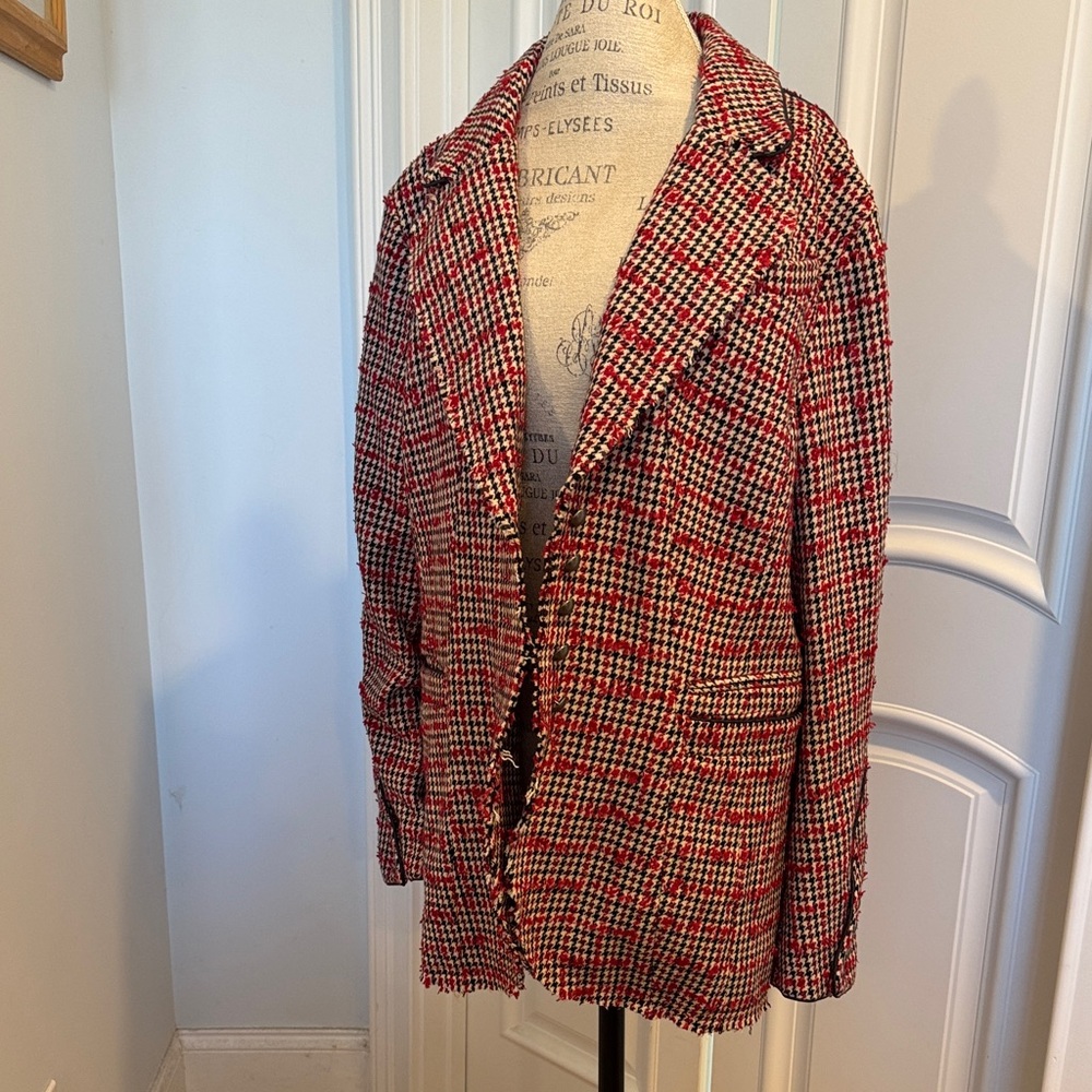 Free People Red and Black Tweed Blazer